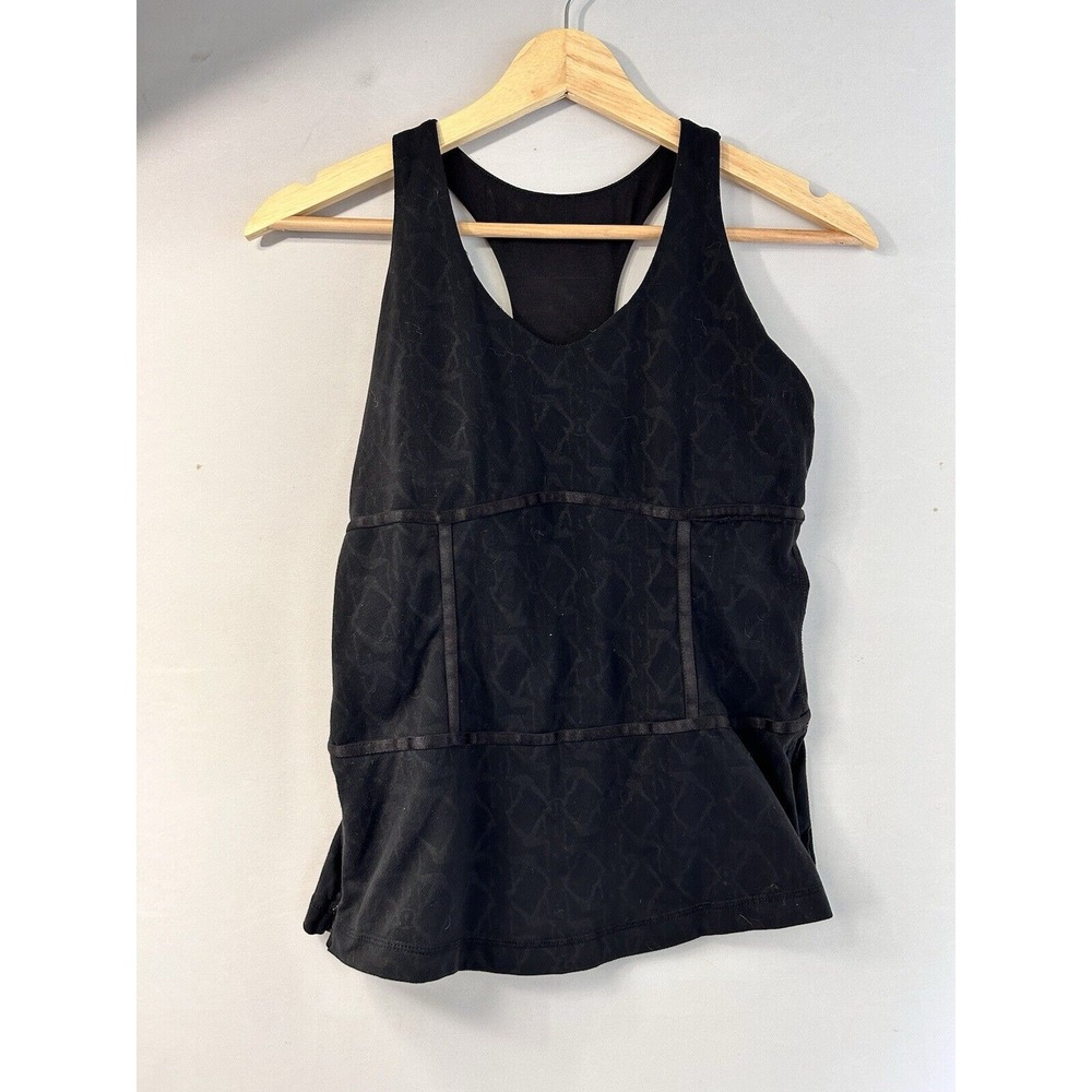 Lululemon Black‎ Racerback Tank Top Womens Size 8 Sheer Mesh Back Structured